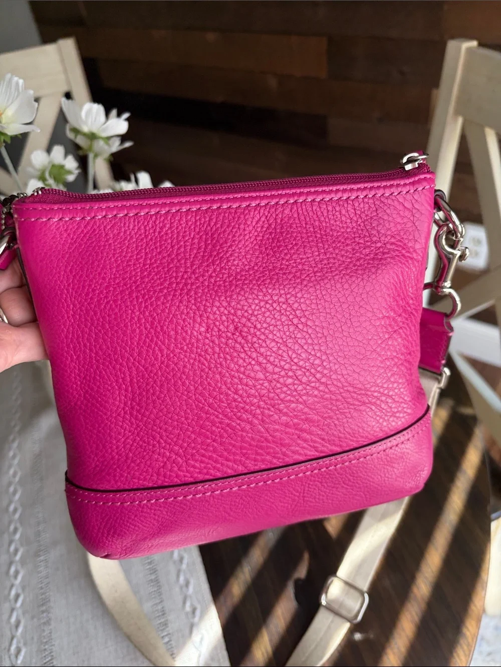Coach Park Swingpack Hot Pink pebbled Leather Crossbody Bag